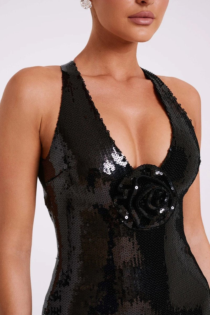 Sequined Halter Neck Maxi Dress H6253