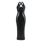Sequined Halter Neck Maxi Dress H6253
