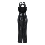 Sequined Halter Neck Maxi Dress H6253
