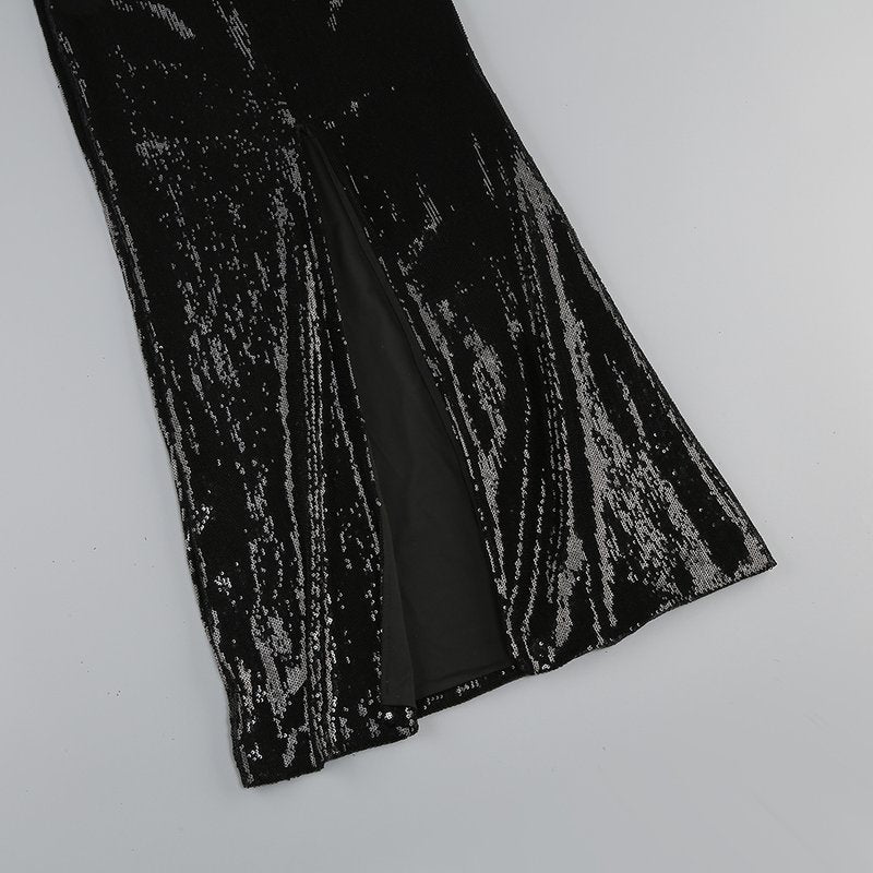 Sequined Halter Neck Maxi Dress H6253