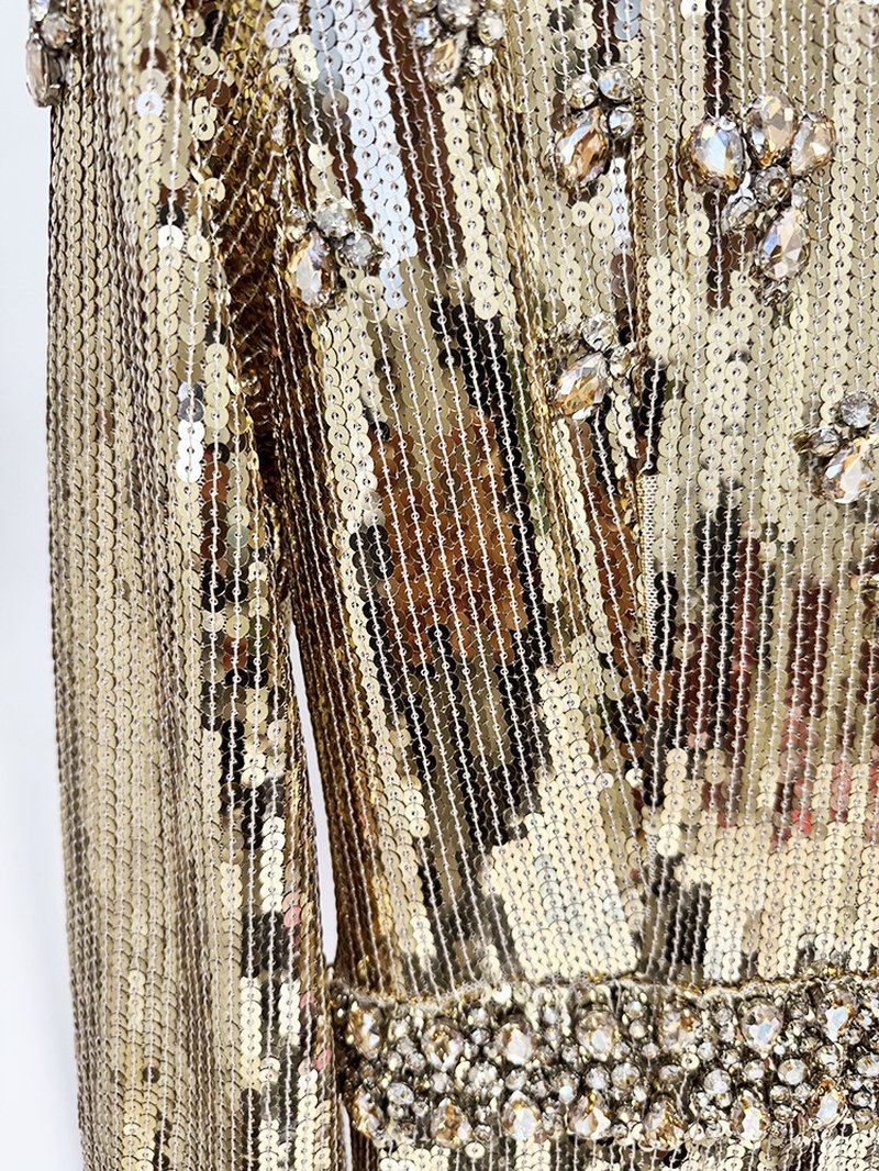 Sequined Long Sleeve Gold Maxi Dress H6731