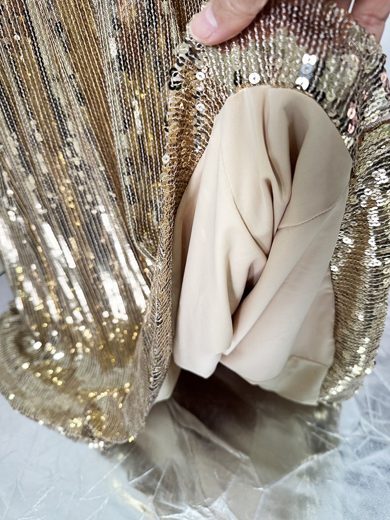 Sequined Long Sleeve Gold Maxi Dress H6731