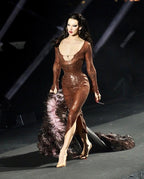 Sequined Long Sleeve Maxi Dress H5550