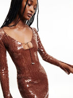 Sequined Long Sleeve Maxi Dress H5550