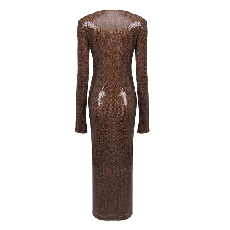 Sequined Long Sleeve Maxi Dress H5550