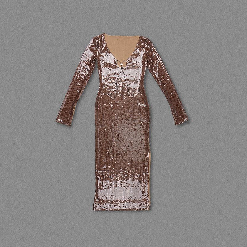 Sequined Long Sleeve Maxi Dress H5550