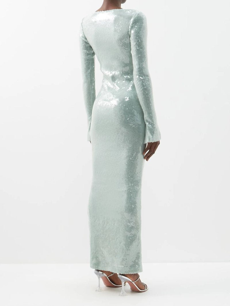 Sequined Long Sleeve Maxi Dress H5550