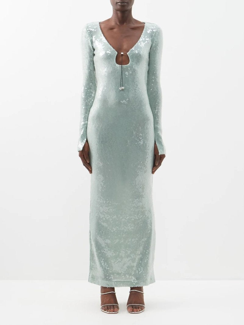 Sequined Long Sleeve Maxi Dress H5550