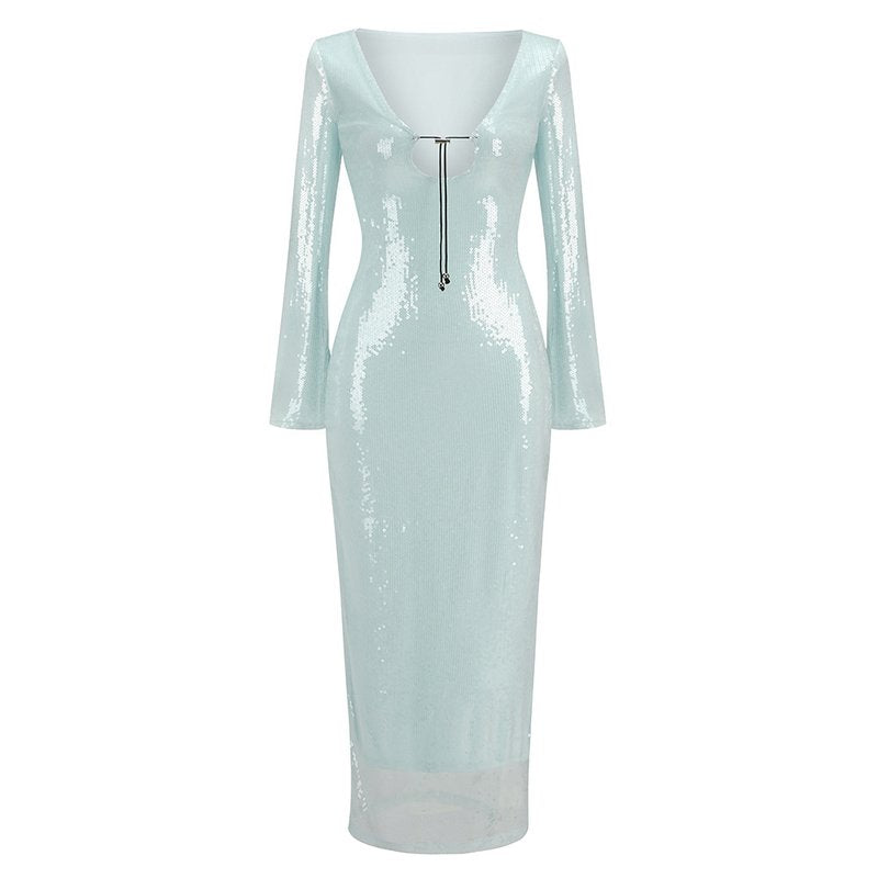 Sequined Long Sleeve Maxi Dress H5550