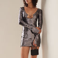 Sequined Long Sleeve Mini Dress H6065