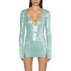 Sequined Long Sleeve Mini Dress H6065