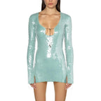 Sequined Long Sleeve Mini Dress H6065