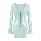 Sequined Long Sleeve Mini Dress H6065