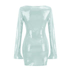 Sequined Long Sleeve Mini Dress H6065