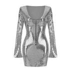 Sequined Long Sleeve Mini Dress H6065