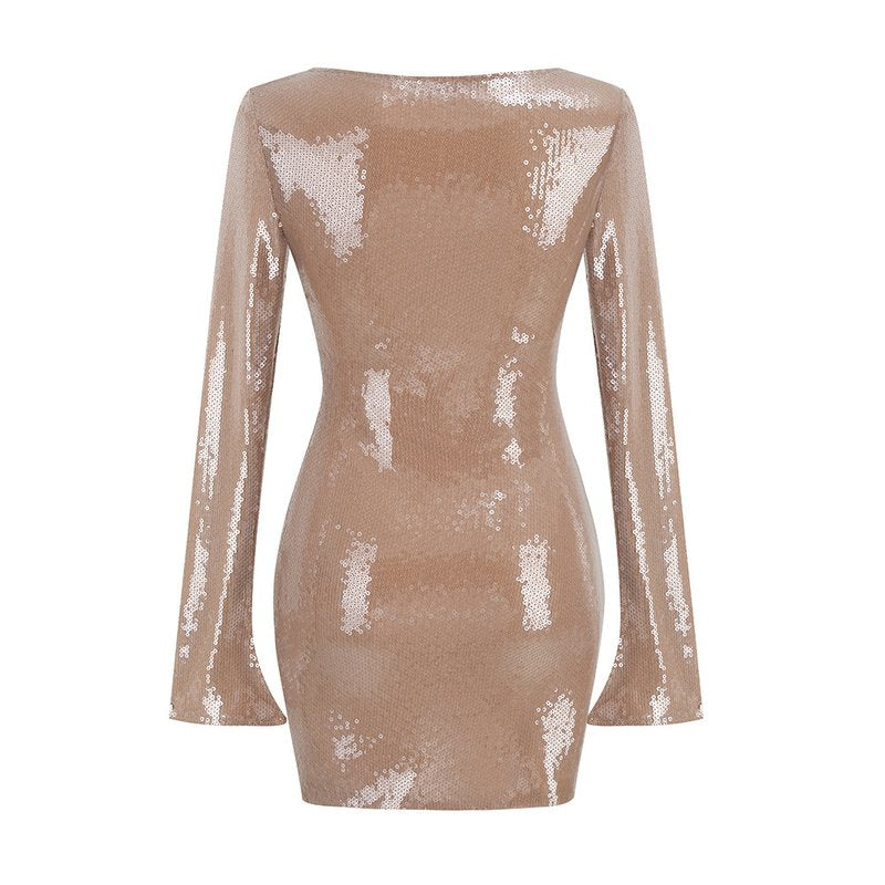 Sequined Long Sleeve Mini Dress H6065