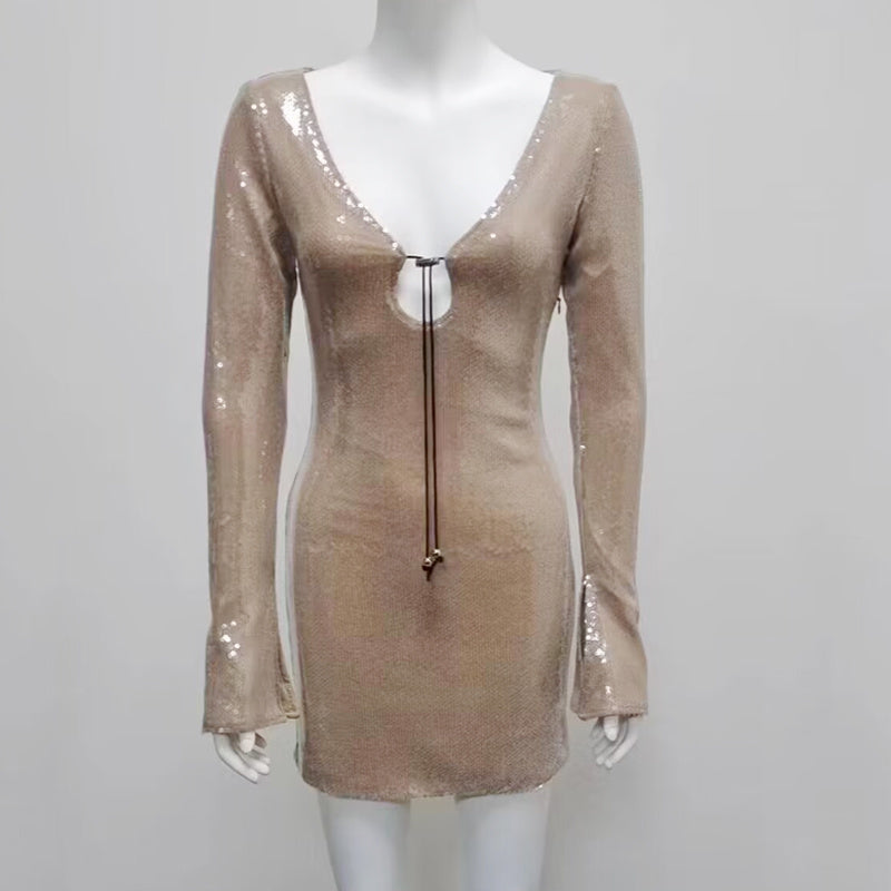 Sequined Long Sleeve Mini Dress H6065