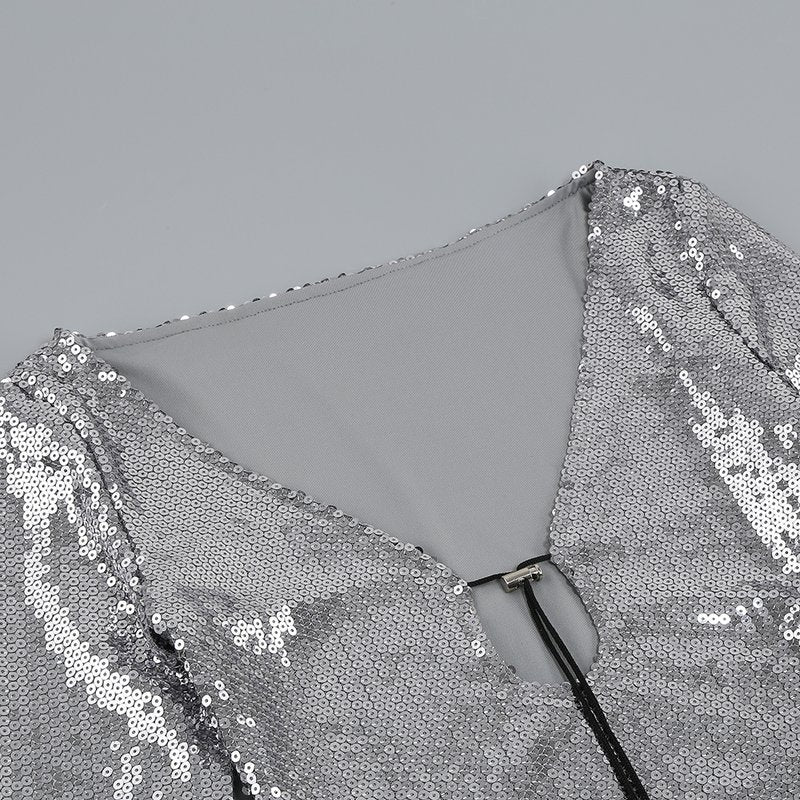 Sequined Long Sleeve Mini Dress H6065