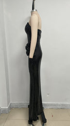 Sequined Mermaid Gown with Floral Embellishment H6711