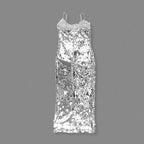 Sequined Mermaid Gown with Pink Feather Cape H6787