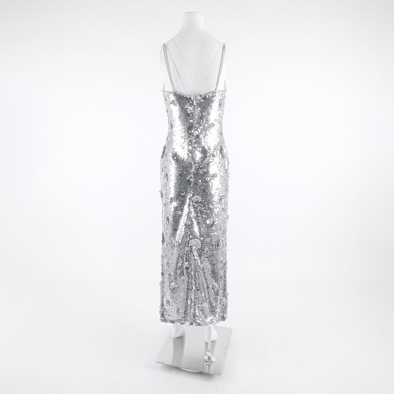 Sequined Mermaid Gown with Pink Feather Cape H6787