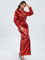 Sequined Red Shirt Maxi Dress H6092