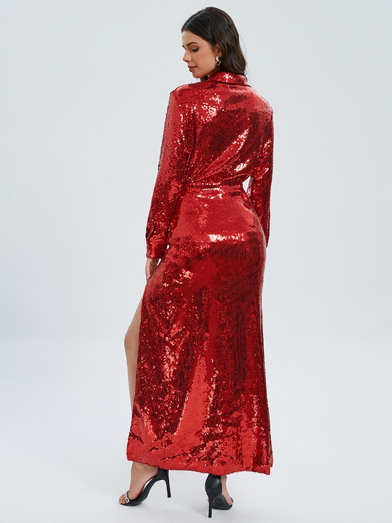 Sequined Red Shirt Maxi Dress H6092