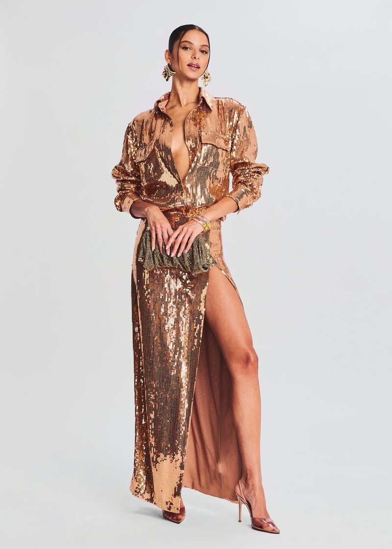 Sequined Red Shirt Maxi Dress H6092