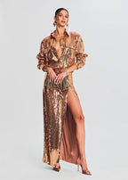Sequined Red Shirt Maxi Dress H6092