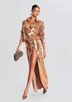 Sequined Red Shirt Maxi Dress H6092