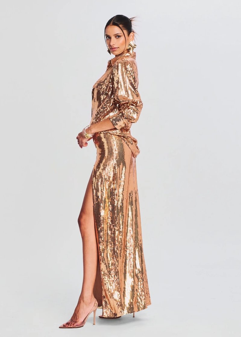 Sequined Red Shirt Maxi Dress H6092