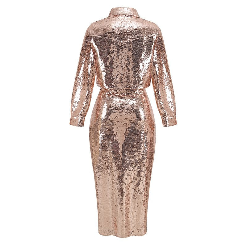 Sequined Red Shirt Maxi Dress H6092