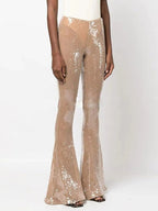 Sequined Sheer Button-Up Blouse H6463