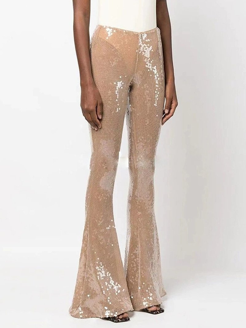 Sequined Sheer Button-Up Blouse H6463