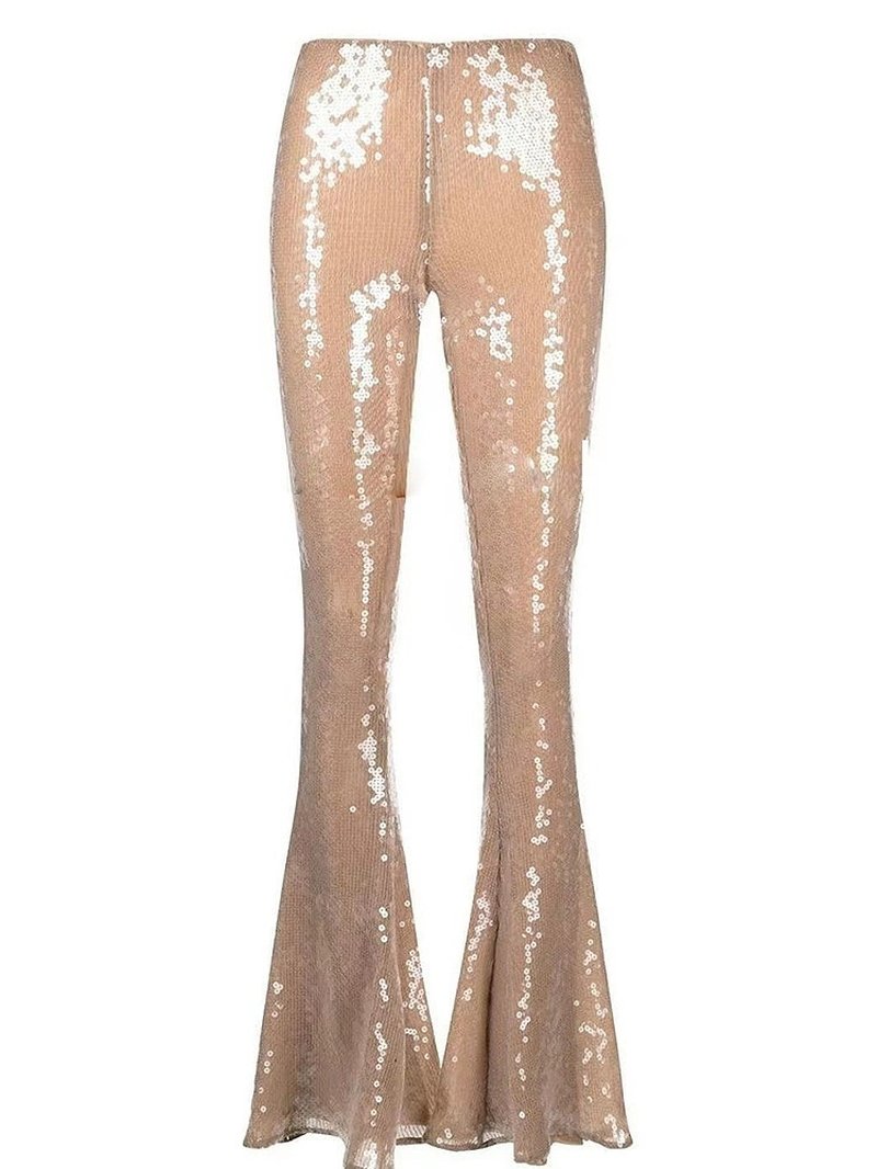 Sequined Sheer Button-Up Blouse H6463