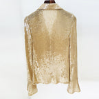 Sequined Sheer Button-Up Blouse H6463