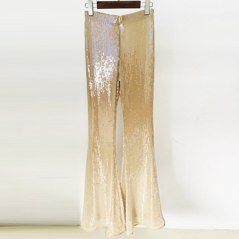 Sequined Sheer Button-Up Blouse H6463