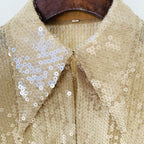 Sequined Sheer Button-Up Blouse H6463