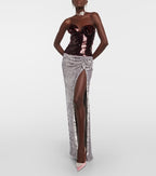 Sequined Strapless Two-Tone Gown H6442