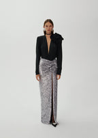 Sequined Strapless Two-Tone Gown H6442