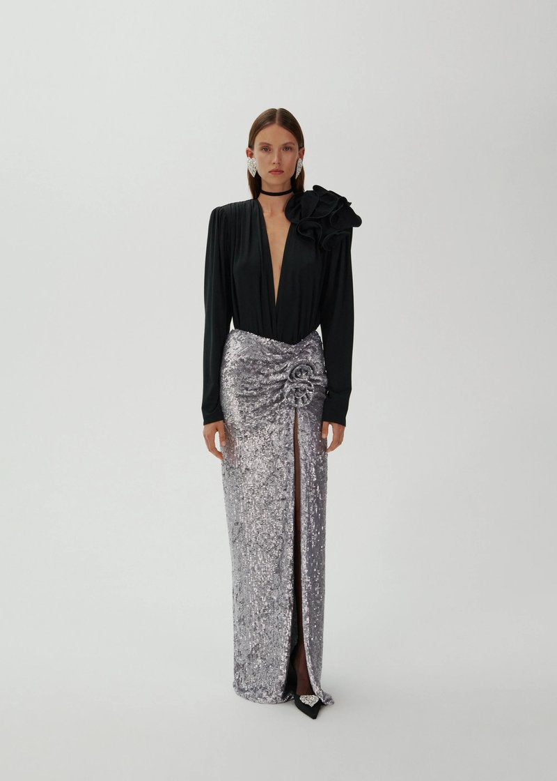 Sequined Strapless Two-Tone Gown H6442