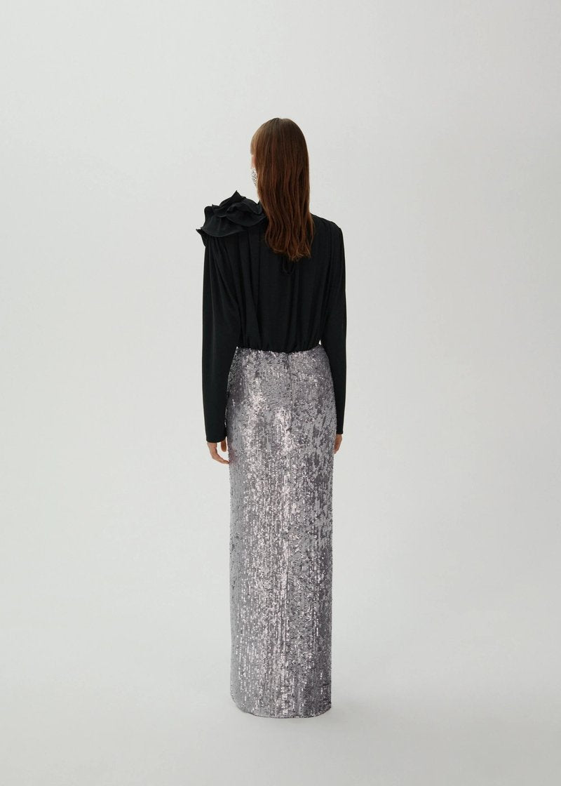 Sequined Strapless Two-Tone Gown H6442