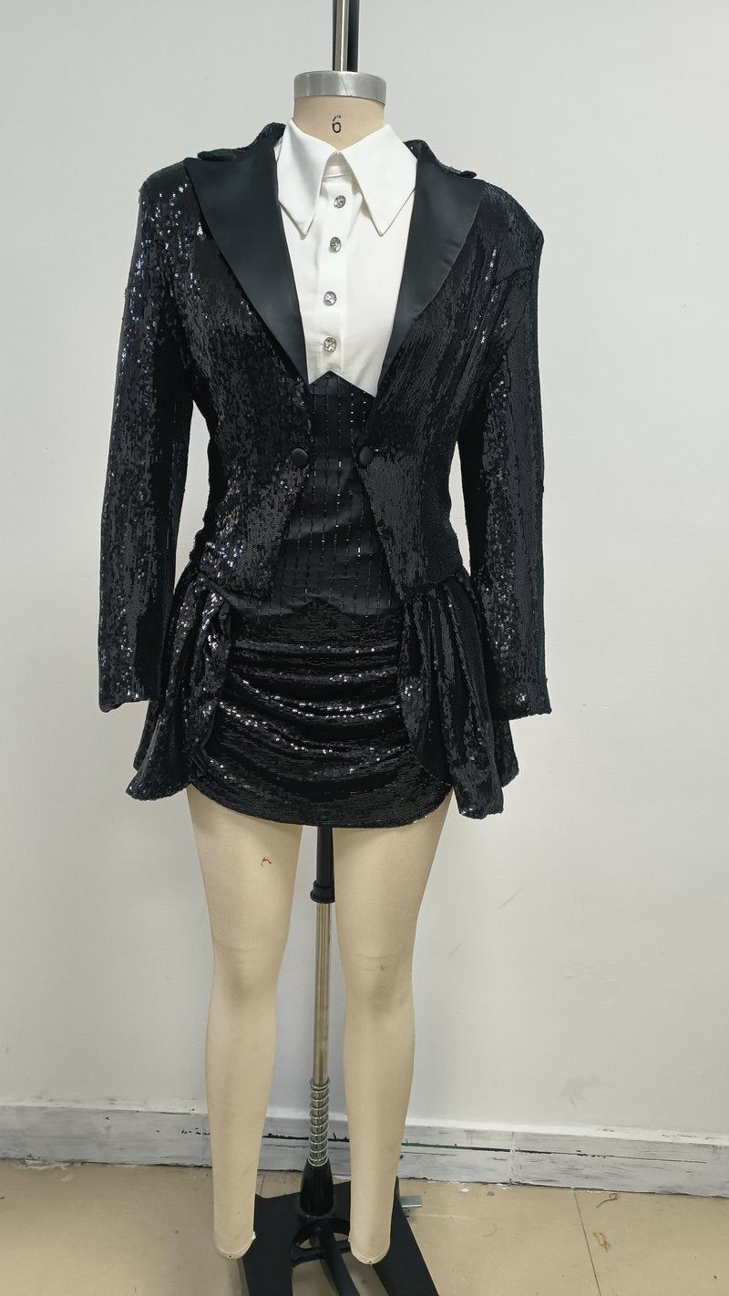 Sequined Tuxedo Blazer Mini Dress H6832