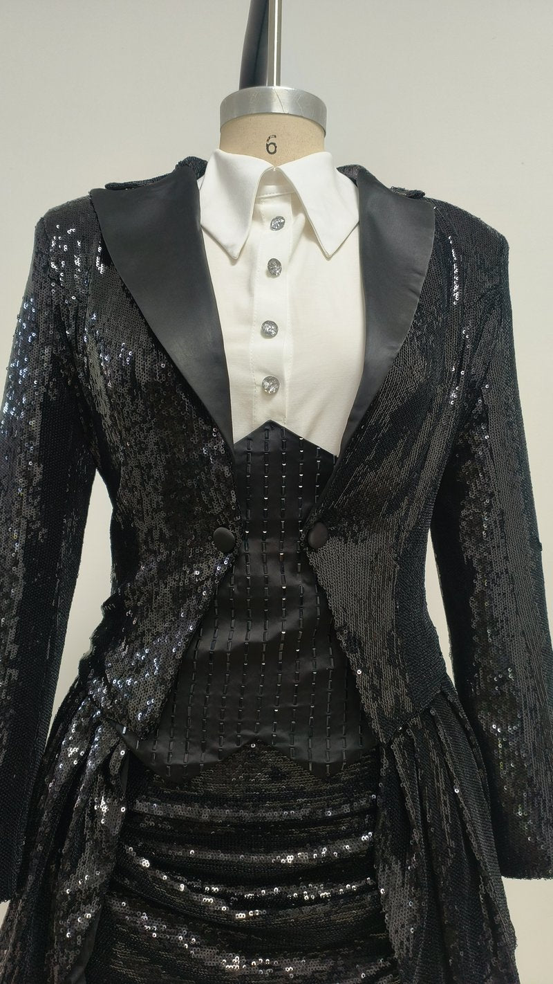 Sequined Tuxedo Blazer Mini Dress H6832