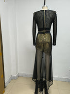 Sequined Two-Piece Sheer Long Sleeve Set H7111