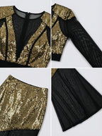 Sequined Two-Piece Sheer Long Sleeve Set H7111