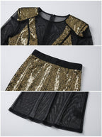 Sequined Two-Piece Sheer Long Sleeve Set H7111