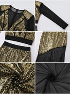 Sequined Two-Piece Sheer Long Sleeve Set H7111