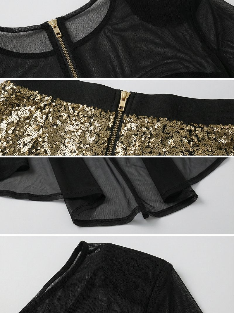 Sequined Two-Piece Sheer Long Sleeve Set H7111