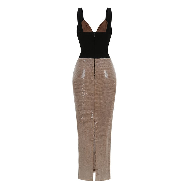 Sequined Two-Tone Bodycon Gown H7110